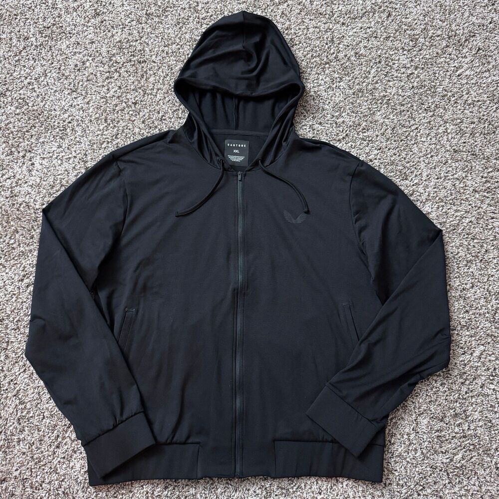 Castore Hoodie Mens XXL Black Full Zip Poly Wool Blend Active Wear Athlesiure